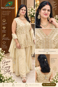 Barsaneshwari Women’s Embroidered Champagne Beige 3-Piece Sharara Suit Set with Dupatta