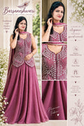 Barsaneshwari Women’s Embroidered Mauve Plum Sharara Suit Set with Dupatta