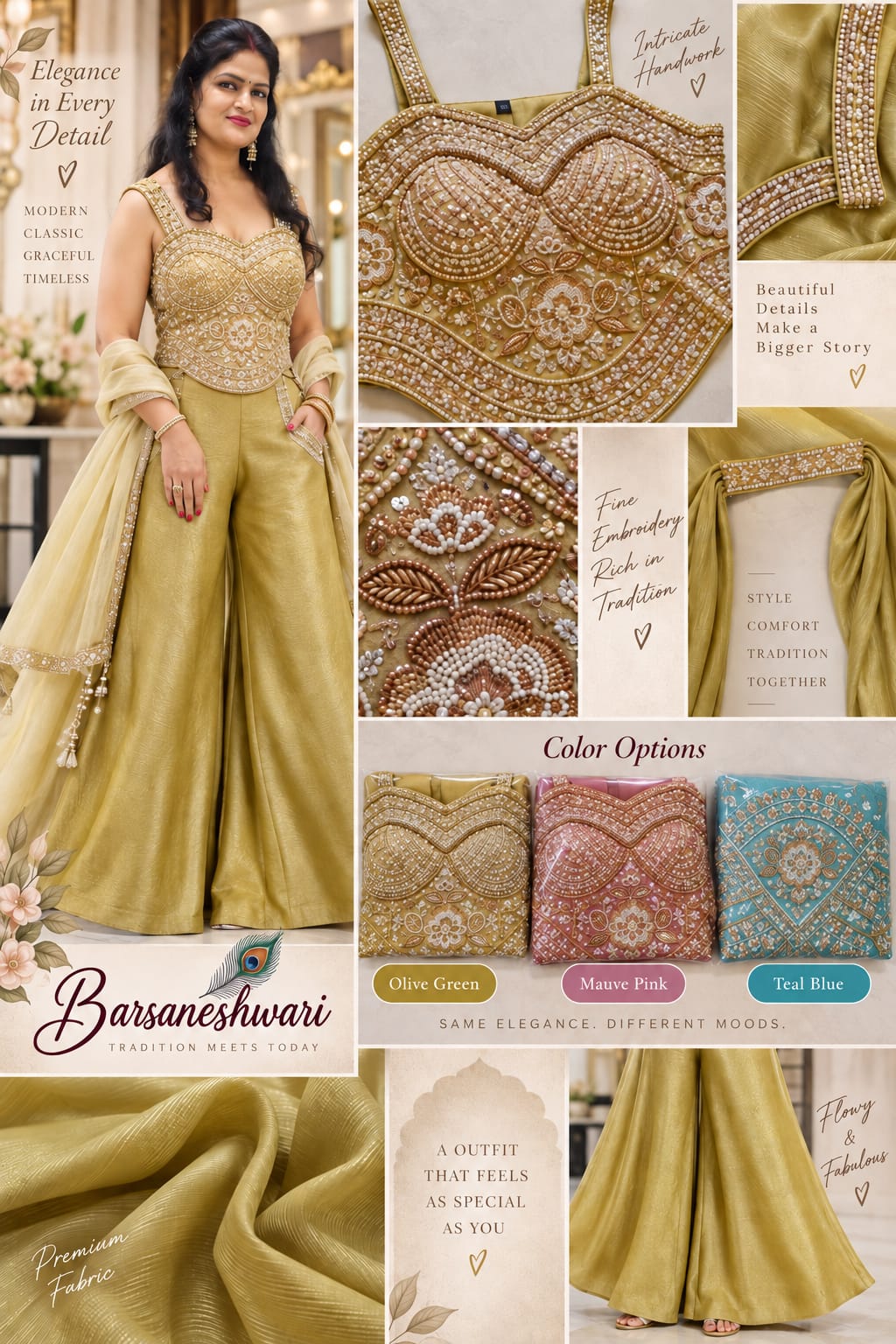 Barsaneshwari Women’s Embroidered Chinon Sharara Suit Set with Dupatta