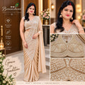 Barsaneshwari Women’s Embroidered Champagne Gold Saree with Designer Blouse