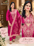 Barsaneshwari Women’s Embroidered Magenta 3-Piece Suit Set with Dupatta