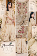 Barsaneshwari Women’s Premium Embroidered Sharara Suit Set with Dupatta – Beige